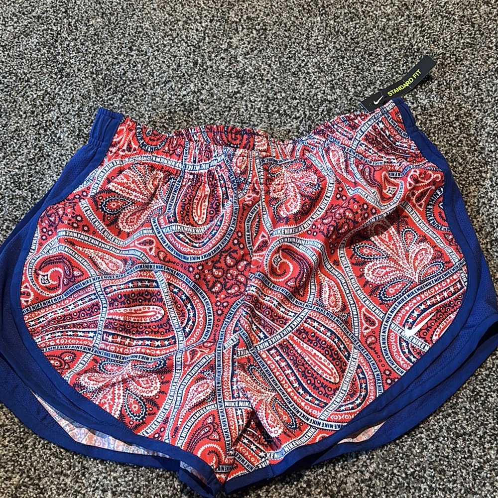 Nike Red and Blue Athletic Shorts with Paisley Pattern